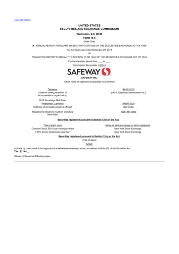 Miniature Safeway 10-K Rapport annuel 2012