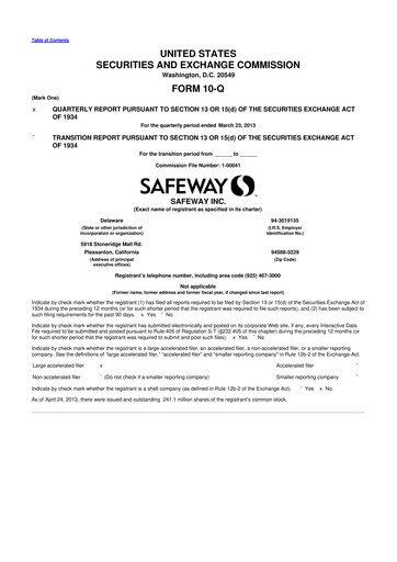 Thumbnail Safeway 10-Q Quarterly Report FY2013 