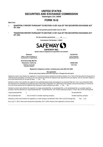Thumbnail Safeway 10-Q Quarterly Report FY2013 