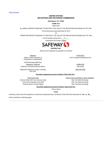 Miniature Safeway 10-K Rapport annuel 2013
