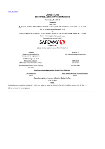 Miniature Safeway 10-K Rapport annuel 2014