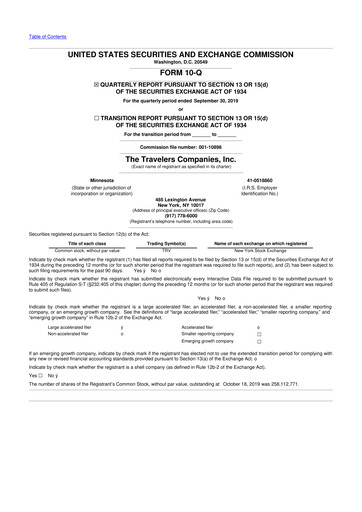 Thumbnail The Travelers Companies 10-Q Quarterly Report FY2019 