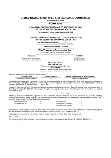 Thumbnail The Travelers Companies 10-Q Quarterly Report FY2020 