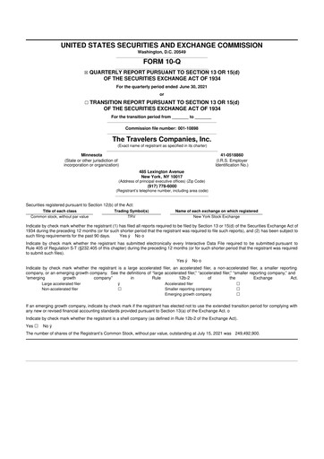 Thumbnail The Travelers Companies 10-Q Quarterly Report FY2021 