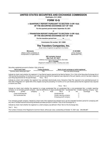 Thumbnail The Travelers Companies 10-Q Quarterly Report FY2021 