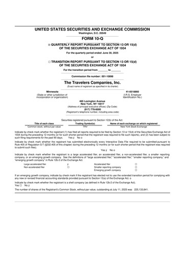 Thumbnail The Travelers Companies 10-Q Quarterly Report FY2025 