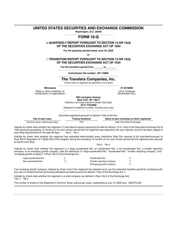 Miniature The Travelers Companies 10-Q Rapport trimestriel 2026 
