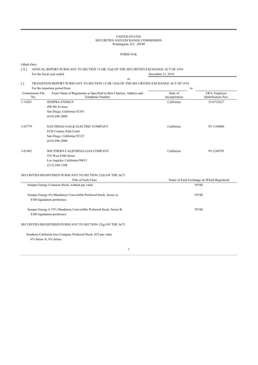 Thumbnail Sempra 10-K Annual Report 2018