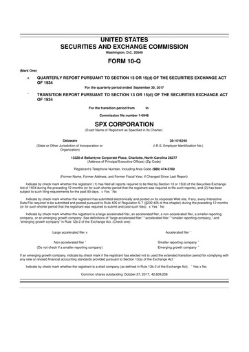 Miniature SPX Technologies 10-Q Rapport trimestriel 2017 