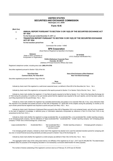 Thumbnail SPX Technologies 10-K Annual Report 2017
