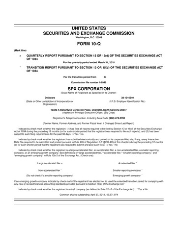 Miniature SPX Technologies 10-Q Rapport trimestriel 2018 