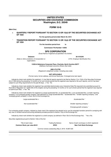 Miniature SPX Technologies 10-Q Rapport trimestriel 2019 