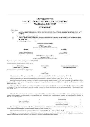 Thumbnail SPX Technologies 10-K Annual Report 2019