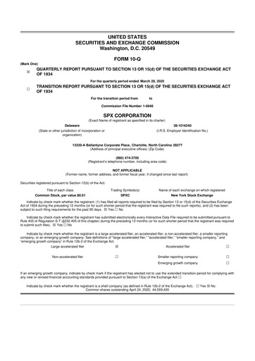 Miniature SPX Technologies 10-Q Rapport trimestriel 2020 