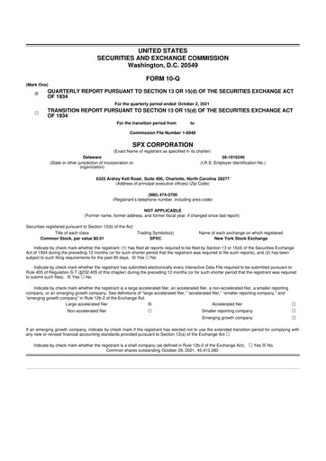 Miniature SPX Technologies 10-Q Rapport trimestriel 2021 
