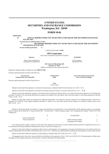 Thumbnail SPX Technologies 10-K Annual Report 2021