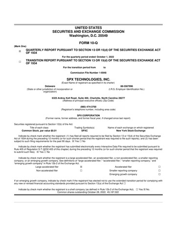 Miniature SPX Technologies 10-Q Rapport trimestriel 2022 