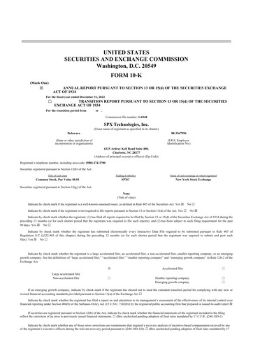 Thumbnail SPX Technologies 10-K Annual Report 2022