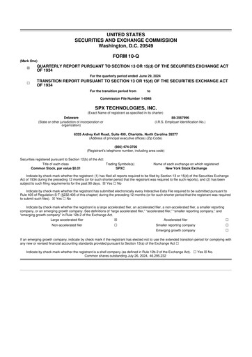 Miniature SPX Technologies 10-Q Rapport trimestriel 2024 