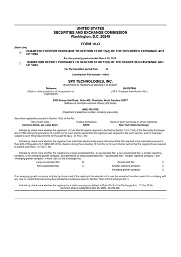 Miniature SPX Technologies 10-Q Rapport trimestriel 2025 