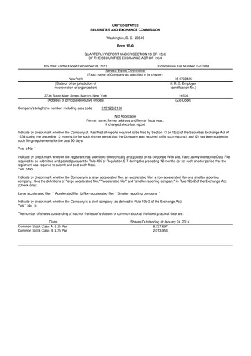 Thumbnail Seneca Foods
 10-Q Quarterly Report FY2014 