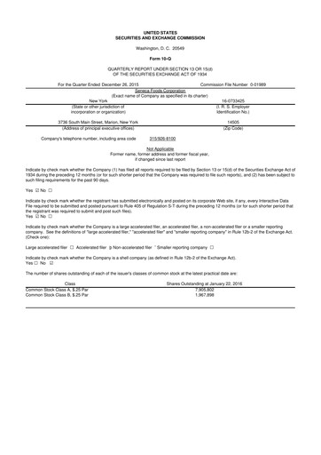 Thumbnail Seneca Foods
 10-Q Quarterly Report FY2016 