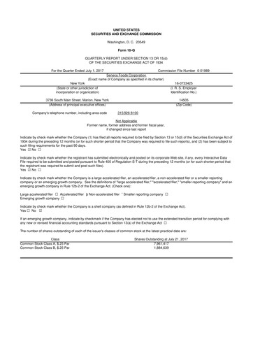 Thumbnail Seneca Foods
 10-Q Quarterly Report FY2018 