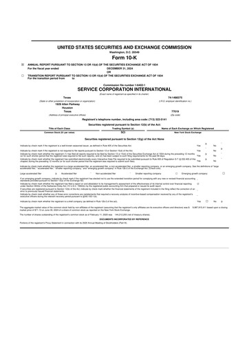 Vorschaubild Service Corporation International
 10-K Jahresbericht 
