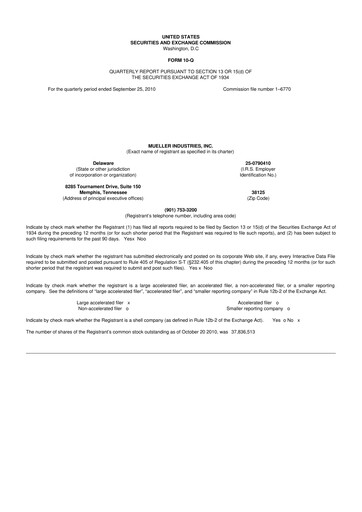 Thumbnail Mueller Industries
 10-Q Quarterly Report FY2011 