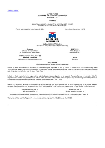 Thumbnail Mueller Industries
 10-Q Quarterly Report FY2012 