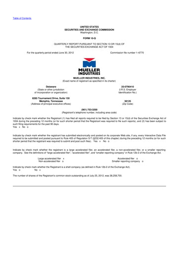 Thumbnail Mueller Industries
 10-Q Quarterly Report FY2012 