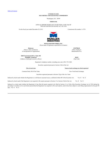 Thumbnail Mueller Industries
 10-K Annual Report 2012