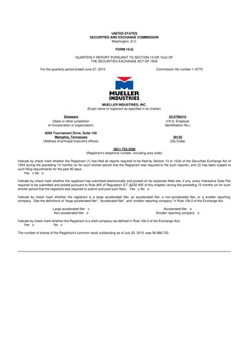 Thumbnail Mueller Industries
 10-Q Quarterly Report FY2015 