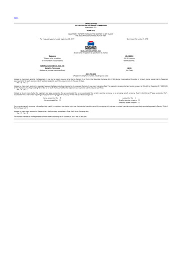 Thumbnail Mueller Industries
 10-Q Quarterly Report FY2017 