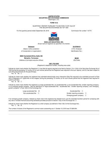 Thumbnail Mueller Industries
 10-Q Quarterly Report FY2018 