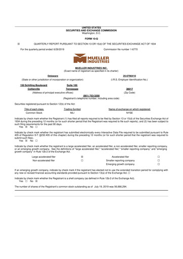 Thumbnail Mueller Industries
 10-Q Quarterly Report FY2019 