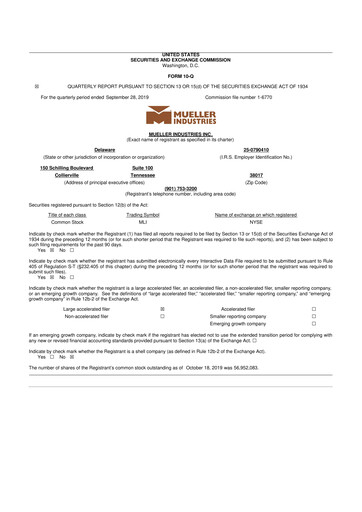 Thumbnail Mueller Industries
 10-Q Quarterly Report FY2019 