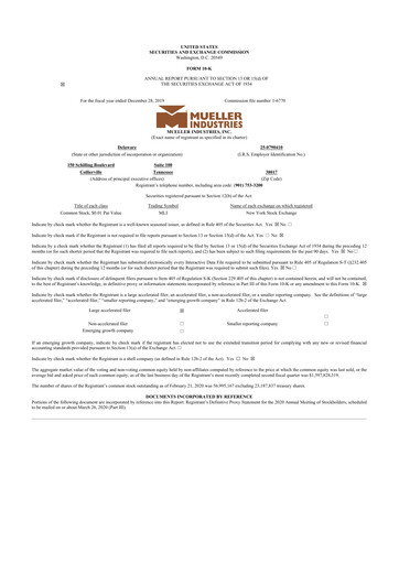 Thumbnail Mueller Industries
 10-K Annual Report 2019