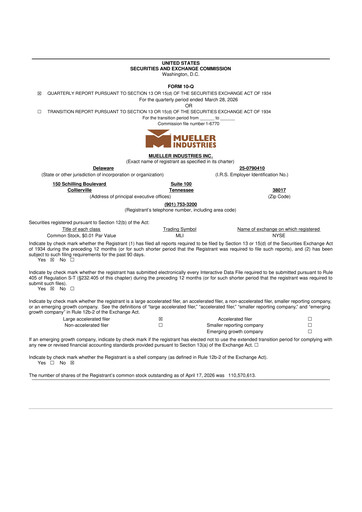 Thumbnail Mueller Industries
 10-Q Quarterly Report FY 