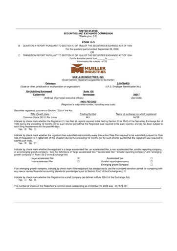 Thumbnail Mueller Industries
 10-Q Quarterly Report FY2026 Q3