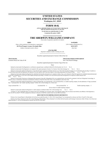 Thumbnail Sherwin-Williams 10-K Annual Report 2014