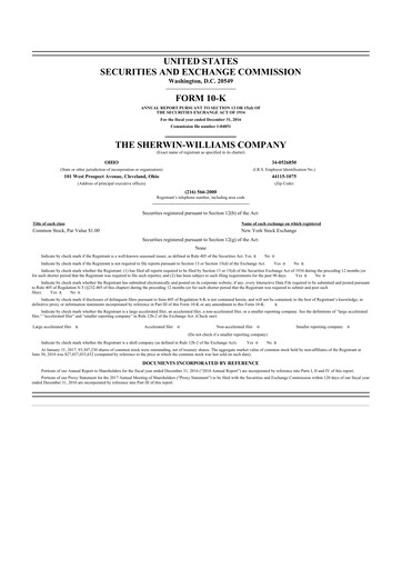 Thumbnail Sherwin-Williams 10-K Annual Report 2016