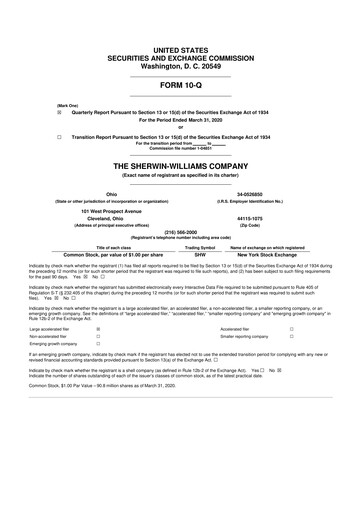 Miniature Sherwin-Williams 10-Q Rapport trimestriel 2020 