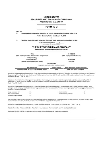 Thumbnail Sherwin-Williams 10-Q Quarterly Report FY2026 