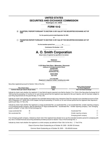 Thumbnail A. O. Smith 10-Q Quarterly Report FY2020 