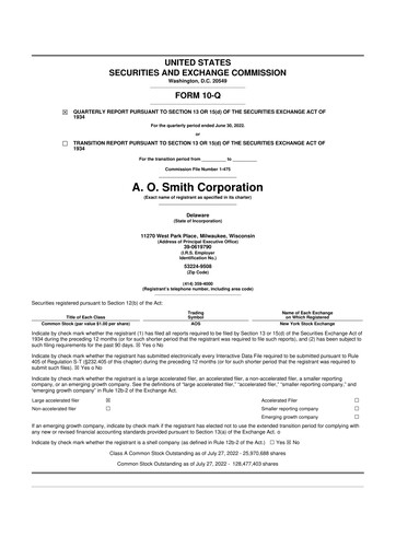 Thumbnail A. O. Smith 10-Q Quarterly Report FY2022 