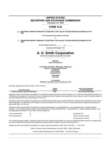 Thumbnail A. O. Smith 10-Q Quarterly Report FY2026 