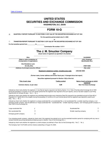 Thumbnail J.M. Smucker Company 10-Q Quarterly Report FY2021 