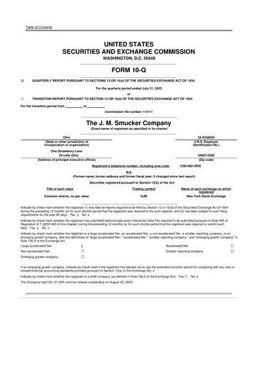 Thumbnail J.M. Smucker Company 10-Q Quarterly Report FY2024 