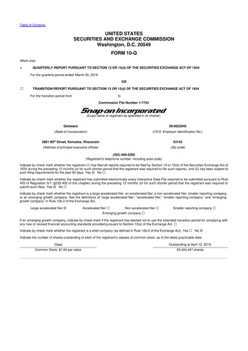 Miniature Snap-on 10-Q Rapport trimestriel 2019 